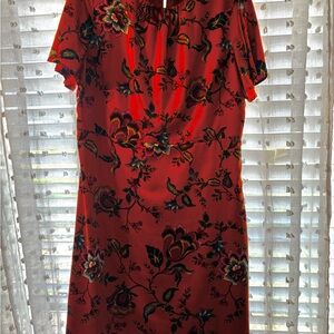 Ann Taylor Burnt Orange  Floral Midi Dress